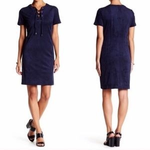 Eliza J | Faux Suede Navy Lace Up Shift Dress
